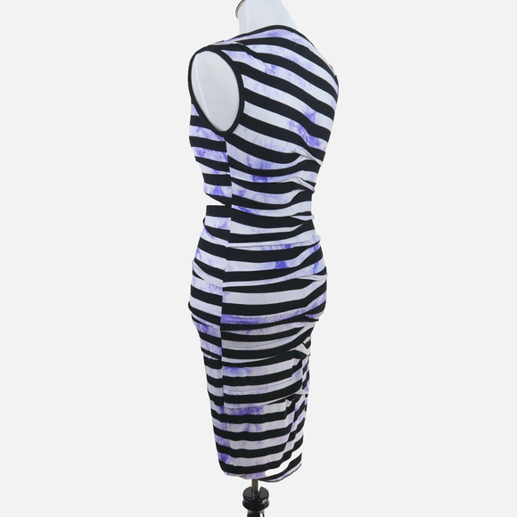 Nicole Miller Artelier Size S Ruched Dress Purple Splash Dye Stripe - Picture 3 of 9